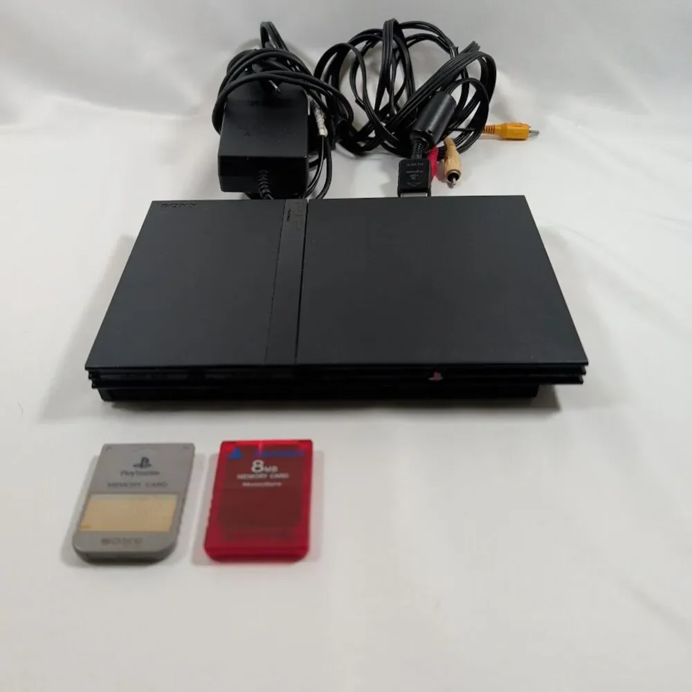 Sony PlayStation 2 PS2 Slim SCPH-75001 Console Tested OEM Cables 2 S Memory Card